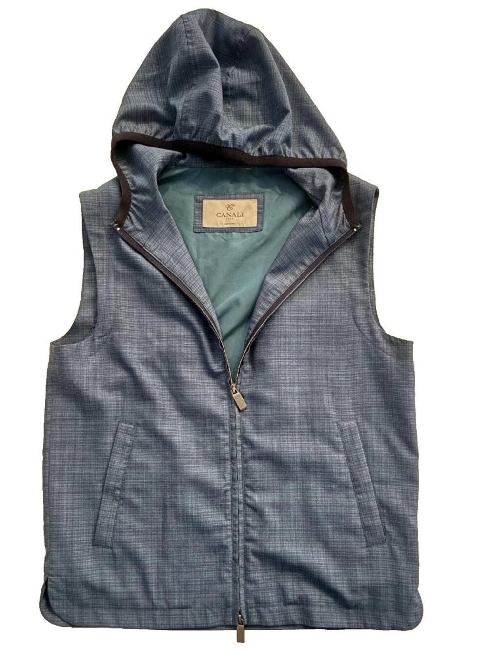 CANALI Italy Mens Blue Hooded Vest Gilet Full Zip Jacket Outerwear M Medium